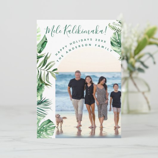 Mele Kalikimaka Modernes Chic Foto Weihnachten (Stehend Vorderseite)