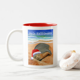 Mele Kalikimaka Monk Siegel mit Weihnachtsmannmütz Zweifarbige Tasse