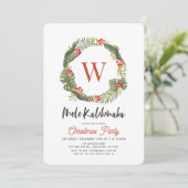 Mele Kalikimaka Monogram Holiday Party Einladung (Stehend Vorderseite)