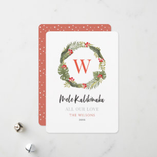 Mele Kalikimaka Monogramm tropischer Kranz Feiertagskarte
