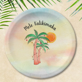 Mele Kalikimaka Palm Trees Pappteller