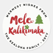 Mele Kalikimaka Pinselschrift Weihnachtsbaum Moder Runder Aufkleber (Vorderseite)