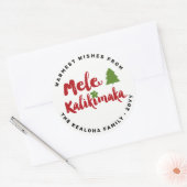 Mele Kalikimaka Pinselschrift Weihnachtsbaum Moder Runder Aufkleber (Umschlag)