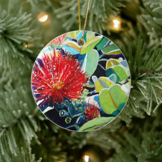 Mele Kalikimaka Red Ohia Lehua Keramik Ornament (Baum)