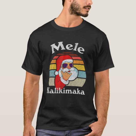 Mele Kalikimaka Retro Christmas Santa Shaka Hawaii T-Shirt (Vorderseite)