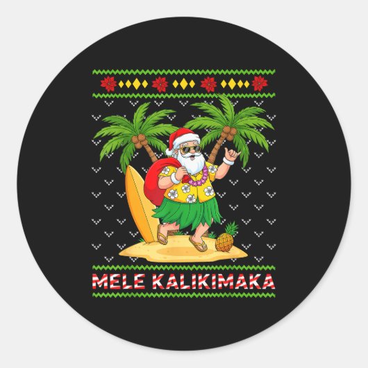 Mele Kalikimaka Retro Santa Shaka Hawaii Ugly Chri Runder Aufkleber (Vorderseite)