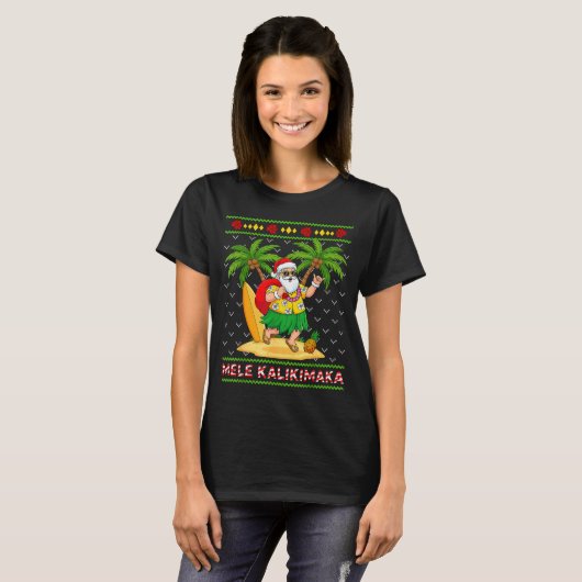 Mele Kalikimaka Retro Santa Shaka Hawaii Ugly Chri T-Shirt (Vorne ganz)