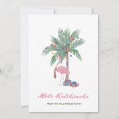 Mele Kalikimaka Rosa Flamingo in Weihnachtsmannmüt (Vorderseite)