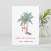 Mele Kalikimaka Rosa Flamingo in Weihnachtsmannmüt (Stehend Vorderseite)