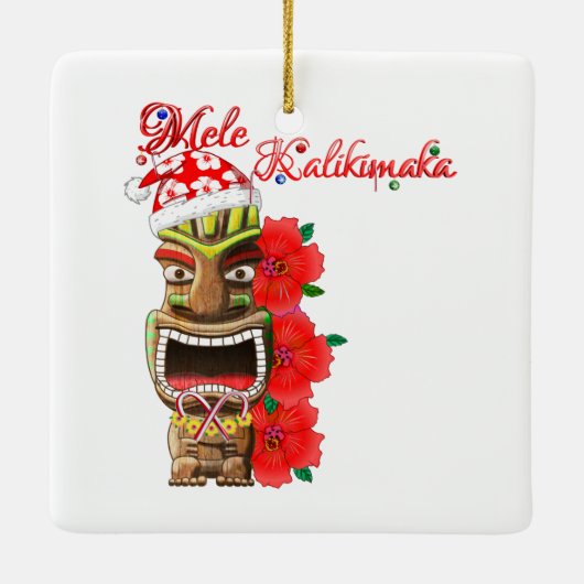 Mele Kalikimaka Sankt Tiki Keramikornament (Rückseite)