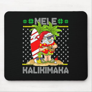 Mele Kalikimaka Santa Claus Surfer Guitar Hawaiian Mousepad
