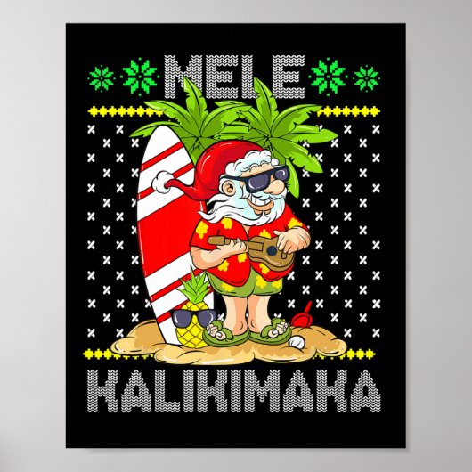 Mele Kalikimaka Santa Claus Surfer Guitar Hawaiian Poster (Vorne)