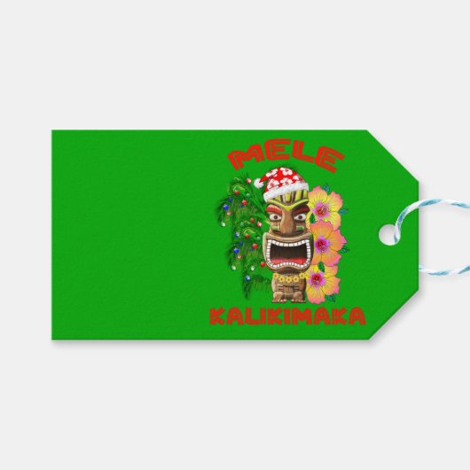Mele Kalikimaka Santa Claus Tiki Geschenkanhänger (Vorderseite (Horizontal))
