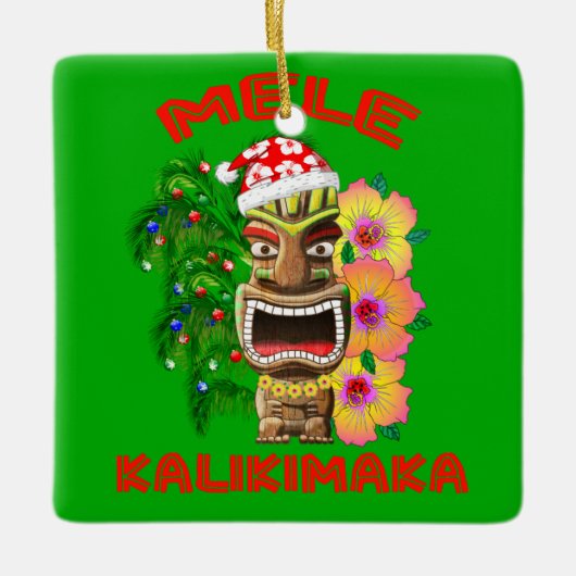 Mele Kalikimaka Santa Claus Tiki Keramikornament (Vorderseite)