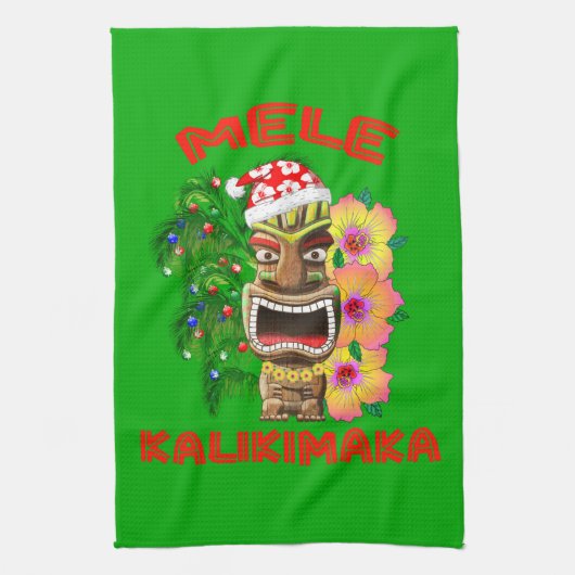 Mele Kalikimaka Santa Claus Tiki Küchentuch (Vertikal)