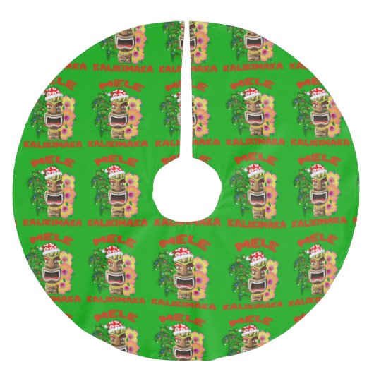Mele Kalikimaka Santa Claus Tiki Polyester Weihnachtsbaumdecke (Vorderseite)