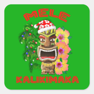 Mele Kalikimaka Santa Claus Tiki Quadratischer Aufkleber