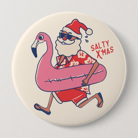 Mele Kalikimaka Santa Flamingo Christmas Getaways Button (Vorderseite)