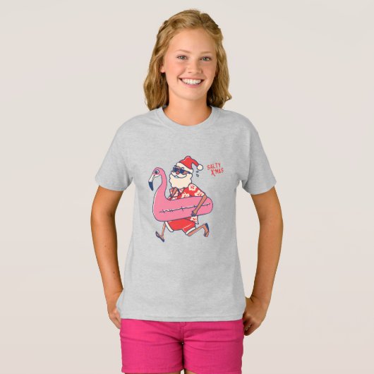 Mele Kalikimaka Santa Flamingo Christmas Getaways T-Shirt (Vorne ganz)