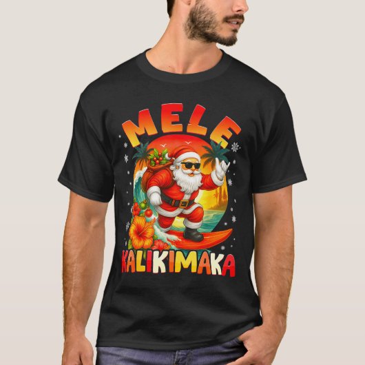 Mele Kalikimaka Santa Rock On Hawaii Christmas Xma T-Shirt (Vorderseite)