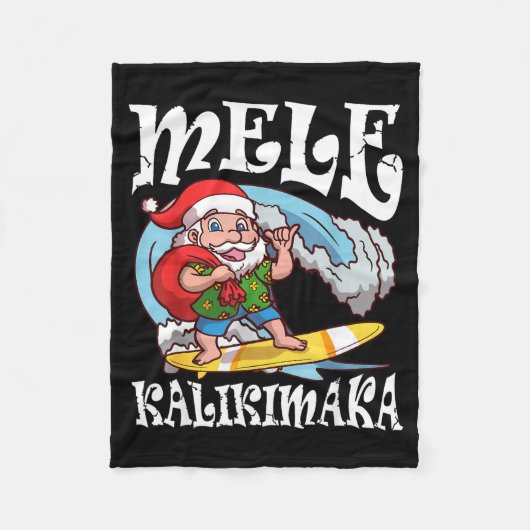 Mele Kalikimaka Santa Surfing Hawaii Christmas Fleecedecke (Vorderseite)