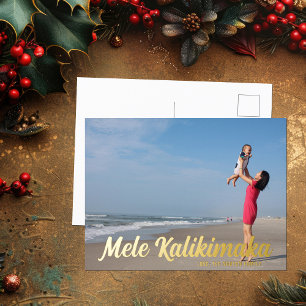 Mele Kalikimaka Schick Typography Strand Foto Gold Folien Feiertagspostkarte