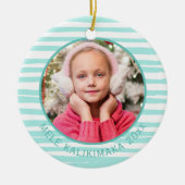 Mele Kalikimaka Schöne Aquamarine Wavy Stripe Keramik Ornament (Vorne)