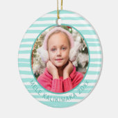 Mele Kalikimaka Schöne Aquamarine Wavy Stripe Keramik Ornament (Links)