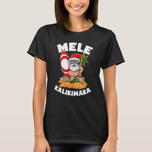Mele Kalikimaka Surfen Weihnachten im Juli T-Shirt (Vorderseite)