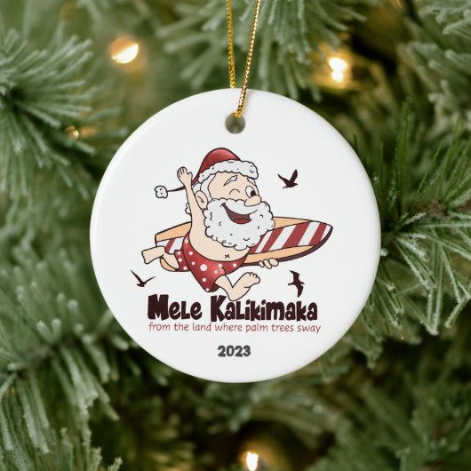Mele Kalikimaka Surfing Santa Hawaiian Keramik Ornament (Baum)