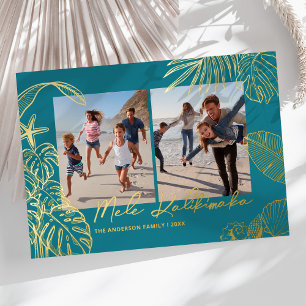 Mele Kalikimaka Teal Foto-Collage Weihnachten Folien Feiertagskarte