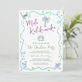 Mele Kalikimaka Teal Purple Green Doodle Christmas Einladung (Stehend Vorderseite)