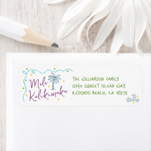 Mele Kalikimaka Teal Purple Green Doodles Address (Insitu)