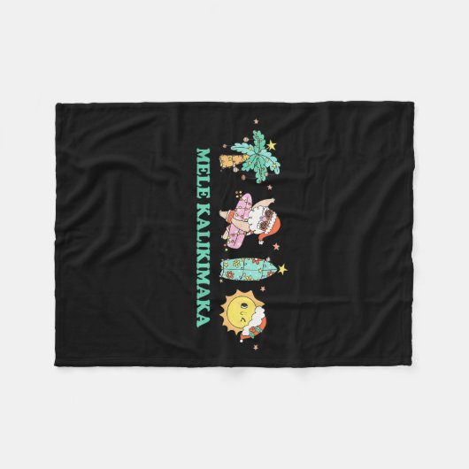 Mele Kalikimaka Trocal Palm Tree Santa Surfing Haw Fleecedecke (Vorderseite (Horizontal))
