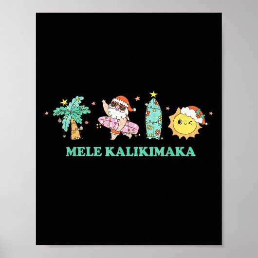 Mele Kalikimaka Trocal Palm Tree Santa Surfing Haw Poster (Vorne)