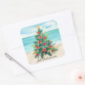 Mele Kalikimaka Tropical Beach Palm Tree Christmas Quadratischer Aufkleber (Umschlag)