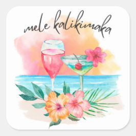 Mele Kalikimaka Tropical Beach Weihnachtscocktail Quadratischer Aufkleber