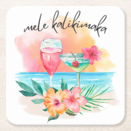 Mele Kalikimaka Tropical Beach Weihnachtscocktail Rechteckiger Pappuntersetzer