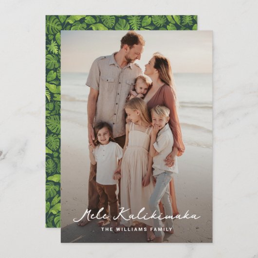 Mele Kalikimaka Tropical Blätter Foto Weihnachten (Vorne/Hinten)