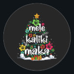 Mele Kalikimaka Tropical Christmas Hawaiian Santa Runder Aufkleber<br><div class="desc">Mele Kalikimaka Tropical Christmas Hawaiian Weihnachtsbaum</div>