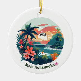 Mele Kalikimaka Tropical Island 2023 Label Keramik Ornament