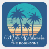 Mele Kalikimaka Tropical Sunset Christmas Party Quadratischer Aufkleber (Vorderseite)