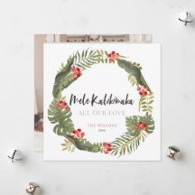 Mele Kalikimaka Tropical Wreath Foto Holiday Card
