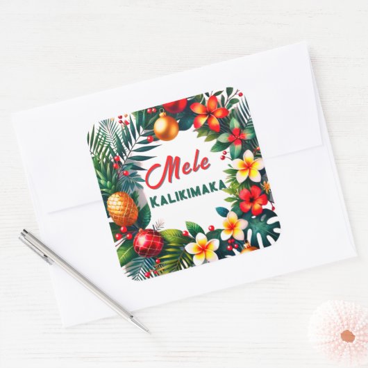 Mele Kalikimaka -Tropical Xmas Quadratischer Aufkleber (Umschlag)