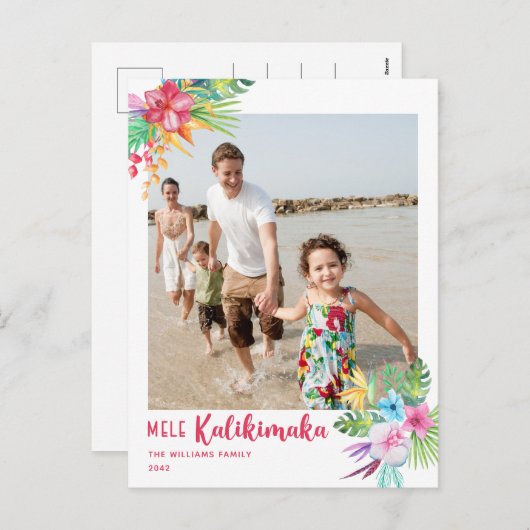 Mele Kalikimaka Tropische Blume Foto Postkarte (Vorne/Hinten)