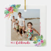 Mele Kalikimaka Tropische Blume Foto Weihnachten Keramikornament (Rückseite)