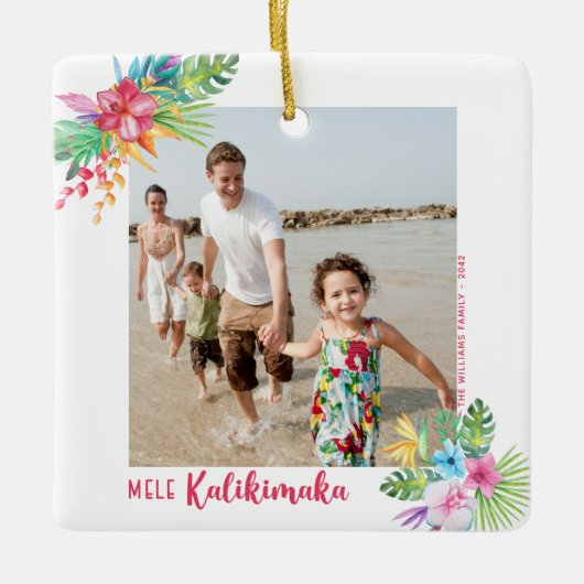 Mele Kalikimaka Tropische Blume Foto Weihnachten Keramikornament (Vorderseite)