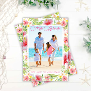 Mele Kalikimaka Tropische Blumen Weihnachtsfoto Feiertagskarte