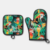 Mele Kalikimaka Tropische Jungle-Vögel Ofenhandschuh & Topflappen-Set (Vorderseite)