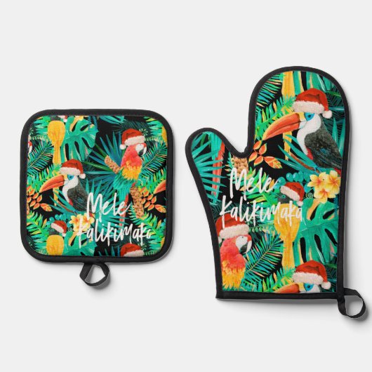 Mele Kalikimaka Tropische Jungle-Vögel Ofenhandschuh & Topflappen-Set (Vorderseite)